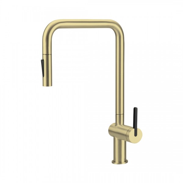 Deante Momi bateria kuchenna z wyciąganą wylewką złoto szczotkowane BKM_R73N