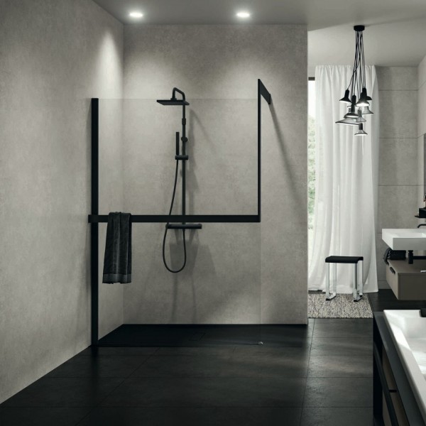 Novellini Frame Kit zestaw z relingiem na ręcznik lewy czarny mat R80KUFRE10S-H