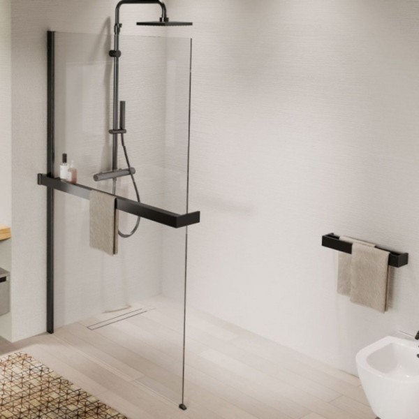 Novellini Frame zestaw z relingiem i półką 120 cm lewy biały mat R80KUFRHD12S-U