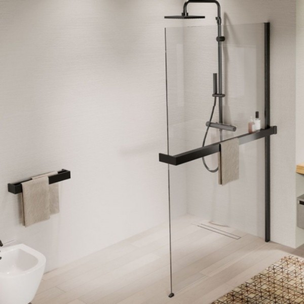 Novellini Frame zestaw z relingiem i półką 120 cm prawy srebrny R80KUFRHD12D-B