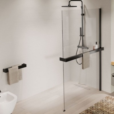 Novellini Frame zestaw z relingiem i półką 120 cm prawy czarny mat R80KUFRHD12D-H