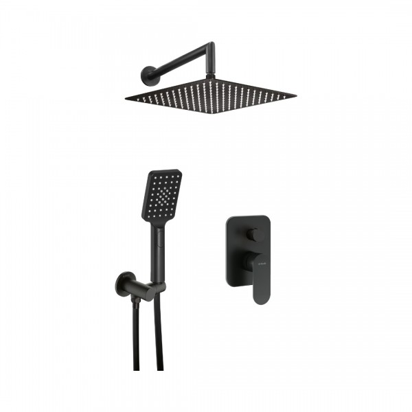 Deante Alpinia zestaw prysznicowy podtynkowy deszczownica 25 cm czarny mat NAC_N9LP