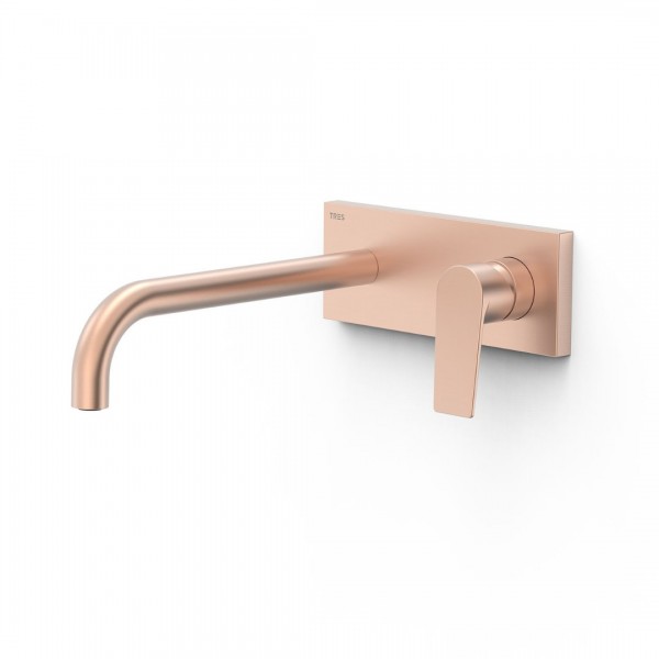 Tres Project bateria umywalkowa podtynkowa wylewka 24 cm złoto różowe mat 21130032OPM