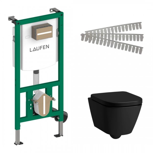 Laufen Ineolink Meda zestaw 5w1 stelaż podtynkowy i miska WC wisząca Silent Flush z deską wolnoopadającą czarny mat 63701