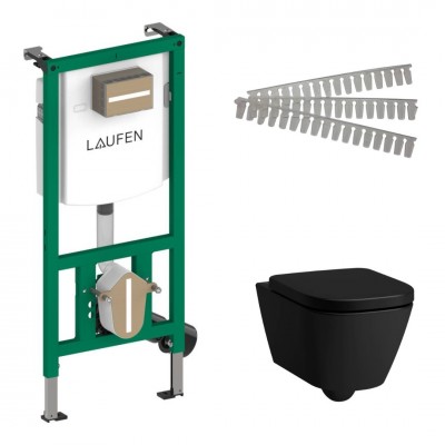 Laufen Ineolink Meda zestaw 5w1 stelaż podtynkowy i miska WC wisząca Silent Flush z deską wolnoopadającą czarny mat 63706