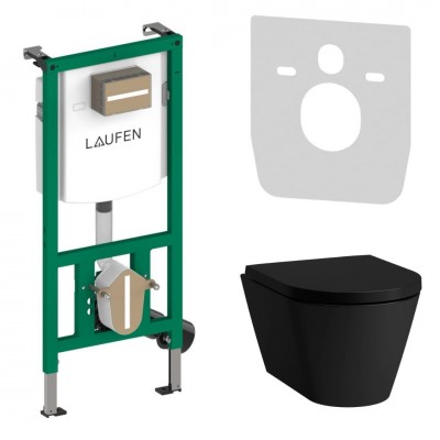Laufen Ineolink Kartell zestaw 5w1 stelaż podtynkowy i miska WC wisząca z deską wolnoopadającą czarny mat 63713 Laufen Ineolink Kartell zestaw 5w1 stelaż podtynkowy i miska WC wisząca z deską wolnoopadającą czarny mat 63713