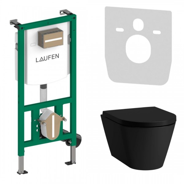 Laufen Ineolink Kartell zestaw 5w1 stelaż podtynkowy i miska WC wisząca z deską wolnoopadającą czarny mat 63713