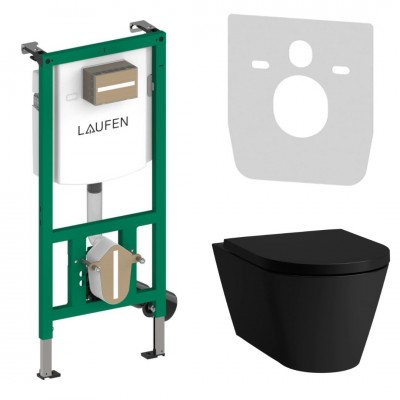 Laufen Ineolink Kartell zestaw 5w1 stelaż podtynkowy i miska WC wisząca z deską wolnoopadającą czarny mat 63718 Laufen Ineolink Kartell zestaw 5w1 stelaż podtynkowy i miska WC wisząca z deską wolnoopadającą czarny mat 63718
