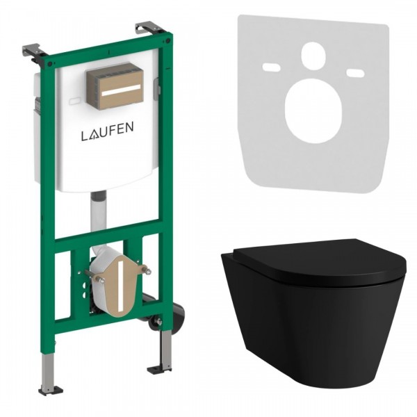 Laufen Ineolink Kartell zestaw 5w1 stelaż podtynkowy i miska WC wisząca z deską wolnoopadającą czarny mat 63718