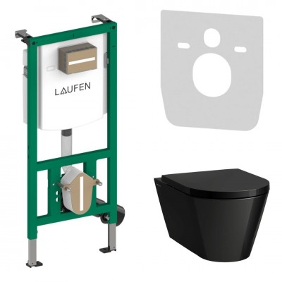 Laufen Ineolink Kartell zestaw 5w1 stelaż podtynkowy i miska WC wisząca z deską wolnoopadającą czarny połysk 63719 Laufen Ineolink Kartell zestaw 5w1 stelaż podtynkowy i miska WC wisząca z deską wolnoopadającą czarny połysk 63719