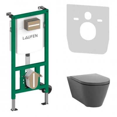 Laufen Ineolink Kartell zestaw 5w1 stelaż podtynkowy i miska WC wisząca z deską wolnoopadającą grafit mat 63720 Laufen Ineolink Kartell zestaw 5w1 stelaż podtynkowy i miska WC wisząca z deską wolnoopadającą grafit mat 63720