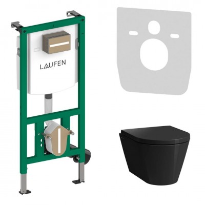 Laufen Ineolink Kartell zestaw 5w1 stelaż podtynkowy i miska WC wisząca z deską wolnoopadającą czarny połysk 63722 Laufen Ineolink Kartell zestaw 5w1 stelaż podtynkowy i miska WC wisząca z deską wolnoopadającą czarny połysk 63722