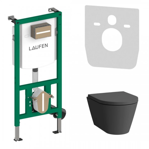 Laufen Ineolink Kartell zestaw 5w1 stelaż podtynkowy i miska WC wisząca z deską wolnoopadającą grafit mat 63723
