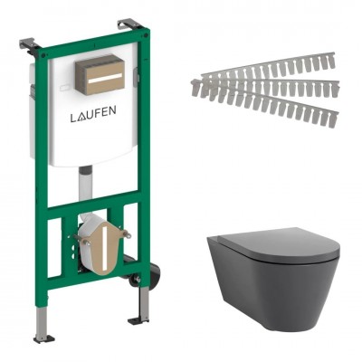 Laufen Ineolink Kartell zestaw 5w1 stelaż podtynkowy i miska WC wisząca Silent Flush z deską wolnoopadającą grafit mat 63729