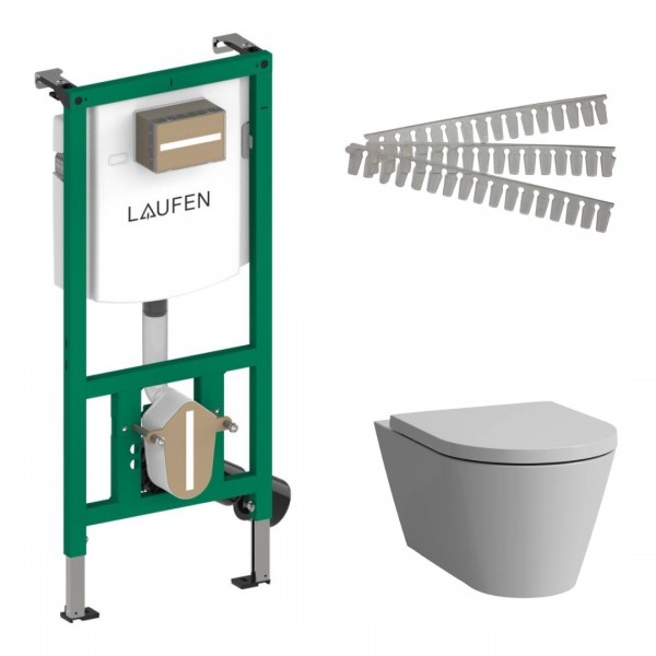 Laufen Ineolink Kartell zestaw 5w1 stelaż podtynkowy i miska WC wisząca Silent Flush z deską wolnoopadającą grafit mat 63730