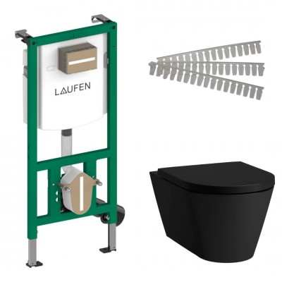Laufen Ineolink Kartell zestaw 5w1 stelaż podtynkowy i miska WC wisząca Silent Flush z deską wolnoopadającą czarny mat 63731 Laufen Ineolink Kartell zestaw 5w1 stelaż podtynkowy i miska WC wisząca Silent Flush z deską wolnoopadającą czarny mat 63731