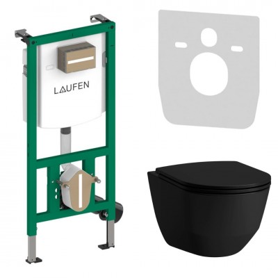 Laufen Ineolink Pro A zestaw 5w1 stelaż podtynkowy i miska WC wisząca z deską wolnoopadającą czarny mat 63775 Laufen Ineolink Pro A zestaw 5w1 stelaż podtynkowy i miska WC wisząca z deską wolnoopadającą czarny mat 63775