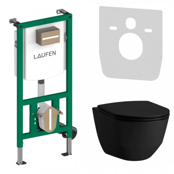 Laufen Ineolink Pro A zestaw 5w1 stelaż podtynkowy i miska WC wisząca z deską wolnoopadającą czarny mat 63775