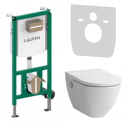Laufen Ineolink Navia LCC Active zestaw 5w1 stelaż podtynkowy i miska WC wisząca myjąca z deską wolnoopadającą biała 63778
