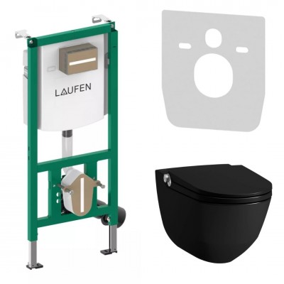 Laufen Ineolink Riva zestaw 5w1 stelaż podtynkowy i miska WC wisząca myjąca z deską wolnoopadającą czarny mat 63784 Laufen Ineolink Riva zestaw 5w1 stelaż podtynkowy i miska WC wisząca myjąca z deską wolnoopadającą czarny mat 63784