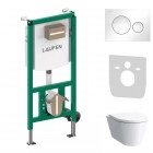 Laufen Ineolink Kartell zestaw 5w1 stelaż podtynkowy i miska WC wisząca z deską wolnoopadającą biała przycisk biały połysk 64101