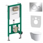 Laufen Ineolink Kartell zestaw 5w1 stelaż podtynkowy i miska WC wisząca z deską wolnoopadającą biała przycisk chrom połysk 64102