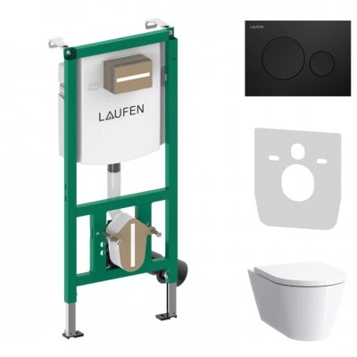 Laufen Ineolink Kartell zestaw 5w1 stelaż podtynkowy i miska WC wisząca z deską wolnoopadającą biała przycisk czarny mat 64103 Laufen Ineolink Kartell zestaw 5w1 stelaż podtynkowy i miska WC wisząca z deską wolnoopadającą biała przycisk czarny mat 64103