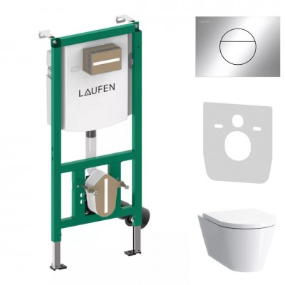 Laufen Ineolink Kartell zestaw 5w1 stelaż podtynkowy i miska WC wisząca z deską wolnoopadającą biała przycisk chrom połysk 64105