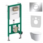 Laufen Ineolink Kartell zestaw 5w1 stelaż podtynkowy i miska WC wisząca z deską wolnoopadającą biała przycisk chrom połysk 64105