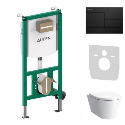 Laufen Ineolink Kartell zestaw 5w1 stelaż podtynkowy i miska WC wisząca z deską wolnoopadającą biała przycisk czarny mat 64109 Laufen Ineolink Kartell zestaw 5w1 stelaż podtynkowy i miska WC wisząca z deską wolnoopadającą biała przycisk czarny mat 64109