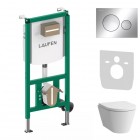 Laufen Ineolink Kartell zestaw 5w1 stelaż podtynkowy i miska WC wisząca z deską wolnoopadającą biała przycisk chrom połysk 64111