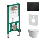 Laufen Ineolink Kartell zestaw 5w1 stelaż podtynkowy i miska WC wisząca z deską wolnoopadającą biała przycisk czarny mat 64112