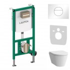 Laufen Ineolink Kartell zestaw 5w1 stelaż podtynkowy i miska WC wisząca z deską wolnoopadającą biała przycisk biały połysk 64113