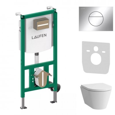 Laufen Ineolink Kartell zestaw 5w1 stelaż podtynkowy i miska WC wisząca z deską wolnoopadającą biała przycisk chrom połysk 64114 Laufen Ineolink Kartell zestaw 5w1 stelaż podtynkowy i miska WC wisząca z deską wolnoopadającą biała przycisk chrom połysk 64114