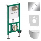 Laufen Ineolink Kartell zestaw 5w1 stelaż podtynkowy i miska WC wisząca z deską wolnoopadającą biała przycisk chrom połysk 64114