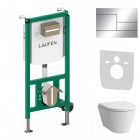 Laufen Ineolink Kartell zestaw 5w1 stelaż podtynkowy i miska WC wisząca z deską wolnoopadającą biała przycisk chrom połysk 64117