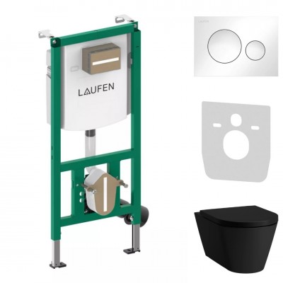 Laufen Ineolink Kartell zestaw 5w1 stelaż podtynkowy i miska WC wisząca z deską wolnoopadającą czarny mat przycisk biały 64119 Laufen Ineolink Kartell zestaw 5w1 stelaż podtynkowy i miska WC wisząca z deską wolnoopadającą czarny mat przycisk biały 64119