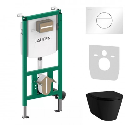 Laufen Ineolink Kartell zestaw 5w1 stelaż podtynkowy i miska WC wisząca z deską wolnoopadającą czarny mat przycisk biały 64122 Laufen Ineolink Kartell zestaw 5w1 stelaż podtynkowy i miska WC wisząca z deską wolnoopadającą czarny mat przycisk biały 64122