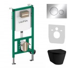 Laufen Ineolink Kartell zestaw 5w1 stelaż podtynkowy i miska WC wisząca z deską wolnoopadającą czarny mat przycisk chrom 64129