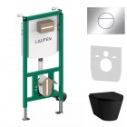 Laufen Ineolink Kartell zestaw 5w1 stelaż podtynkowy i miska WC wisząca z deską wolnoopadającą czarny mat przycisk chrom 64132