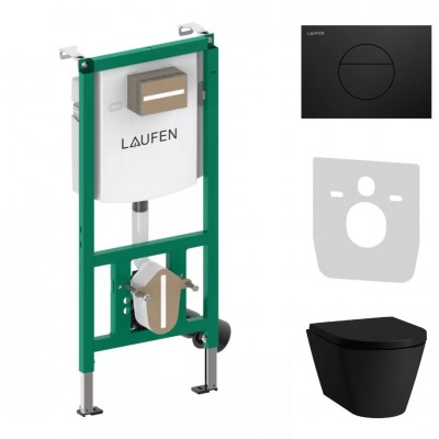 Laufen Ineolink Kartell zestaw 5w1 stelaż podtynkowy i miska WC wisząca z deską wolnoopadającą czarny mat przycisk czarny 64133 Laufen Ineolink Kartell zestaw 5w1 stelaż podtynkowy i miska WC wisząca z deską wolnoopadającą czarny mat przycisk czarny 64133