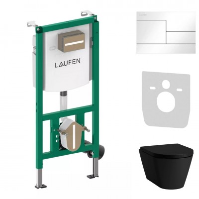 Laufen Ineolink Kartell zestaw 5w1 stelaż podtynkowy i miska WC wisząca z deską wolnoopadającą czarny mat przycisk biały 64134 Laufen Ineolink Kartell zestaw 5w1 stelaż podtynkowy i miska WC wisząca z deską wolnoopadającą czarny mat przycisk biały 64134