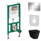 Laufen Ineolink Kartell zestaw 5w1 stelaż podtynkowy i miska WC wisząca z deską wolnoopadającą czarny mat przycisk chrom 64135