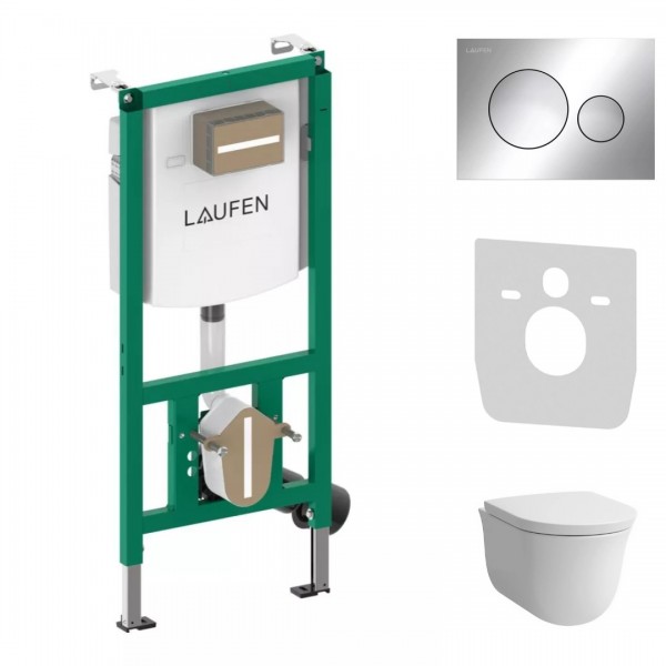 Laufen Ineolink The New Classic zestaw 5w1 stelaż podtynkowy i miska WC wisząca z deską wolnoopadającą biała 64147