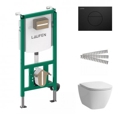 Laufen Ineolink Lua zestaw 5w1 stelaż podtynkowy i miska WC wisząca z deską wolnoopadającą biała przycisk czarny mat 64169 Laufen Ineolink Lua zestaw 5w1 stelaż podtynkowy i miska WC wisząca z deską wolnoopadającą biała przycisk czarny mat 64169