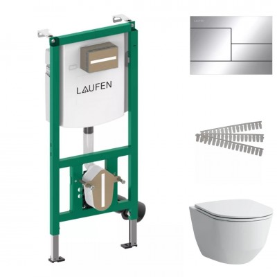 Laufen Ineolink Pro A zestaw 5w1 stelaż podtynkowy i miska WC wisząca z deską wolnoopadającą biała przycisk chrom połysk 64180