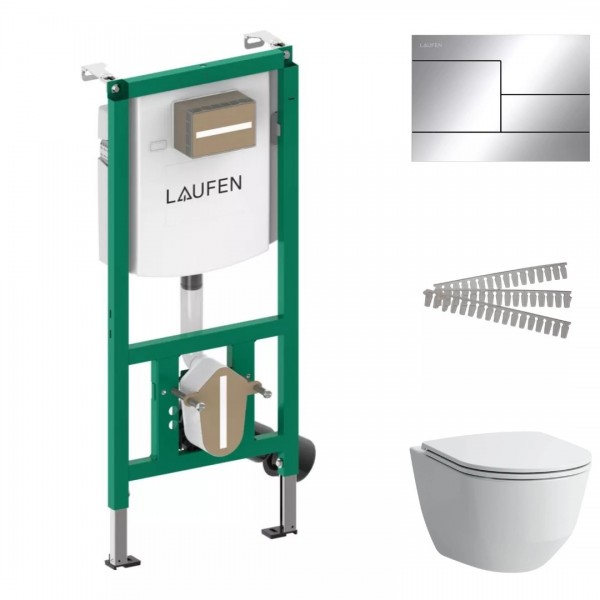 Laufen Ineolink Pro A zestaw 5w1 stelaż podtynkowy i miska WC wisząca z deską wolnoopadającą biała przycisk chrom połysk 64180
