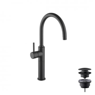 Giulini Giovanni Futuro bateria umywalkowa stojąca wysoka z korkiem czarny mat 6582/K/CZAR