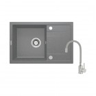 Deante Corio zlewozmywak granitowy 67x44 cm obracalny z baterią stojącą szary metalik ZRCPS113