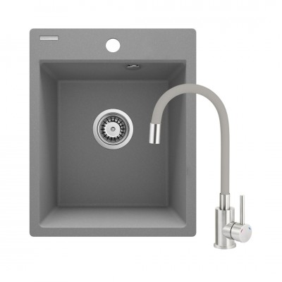 Deante Corio zlewozmywak granitowy 40x50 cm szary metalik z baterią szary/stal ZRCPS103